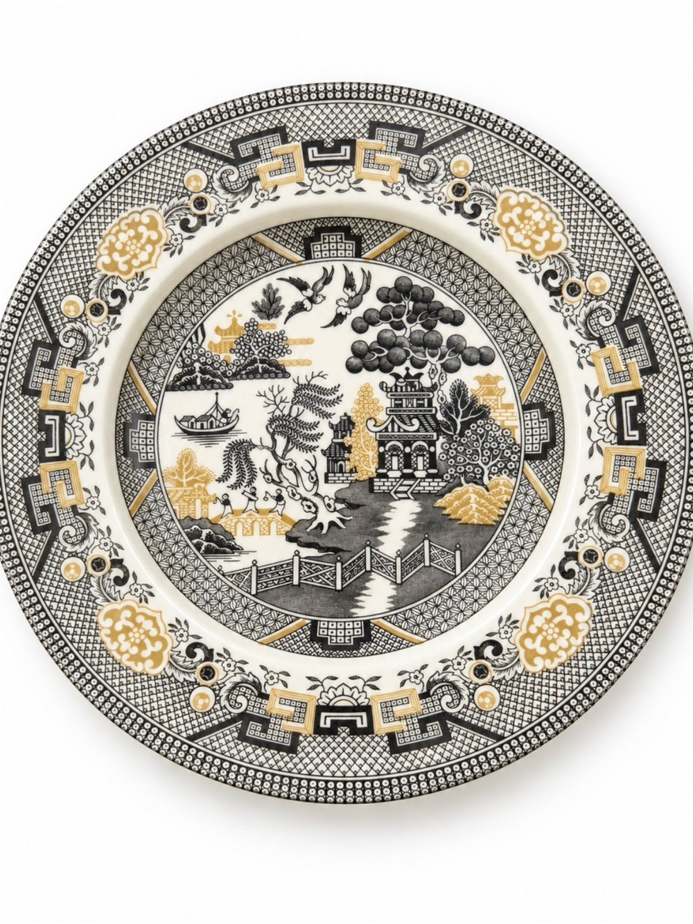 Royal Stafford Willow Black & Gold Salad Plates – 8.5” – Made in England